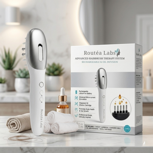 Routéa Labs 3-in-1 EMS Hair Growth Comb with Red & Blue Light Therapy + Oil Dispenser